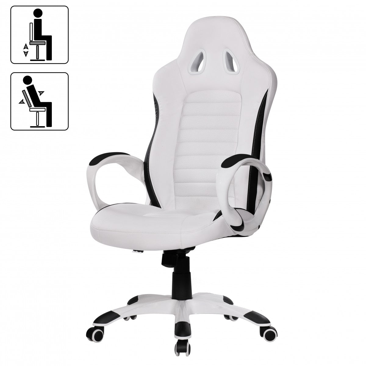 Buerostuhl SPA Weiss Gaming Chefsessel mit Armlehne gepolstert 110 kg Sport Sitz Drehstuhl Kopfstuetze Race Schreibtischstuhl Gamer Design Modern Drehsessel Racing