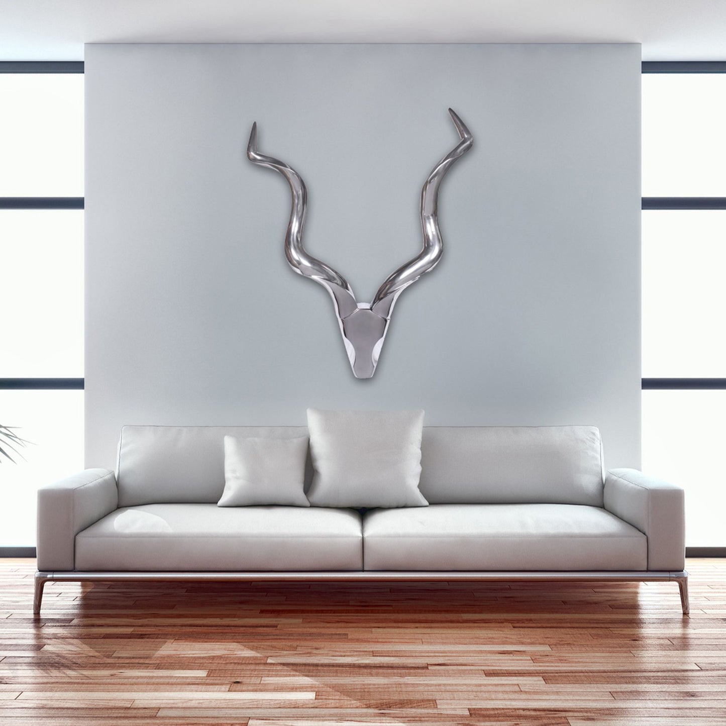 Deko Hirschgeweih L Aluminium Wanddeko 80 cm Landhausstil Silber Metall modern Design Hirschkopf Landhaus Geweih Wand gross Wohndeko Hirsch aussen Wandschmuck  mal L