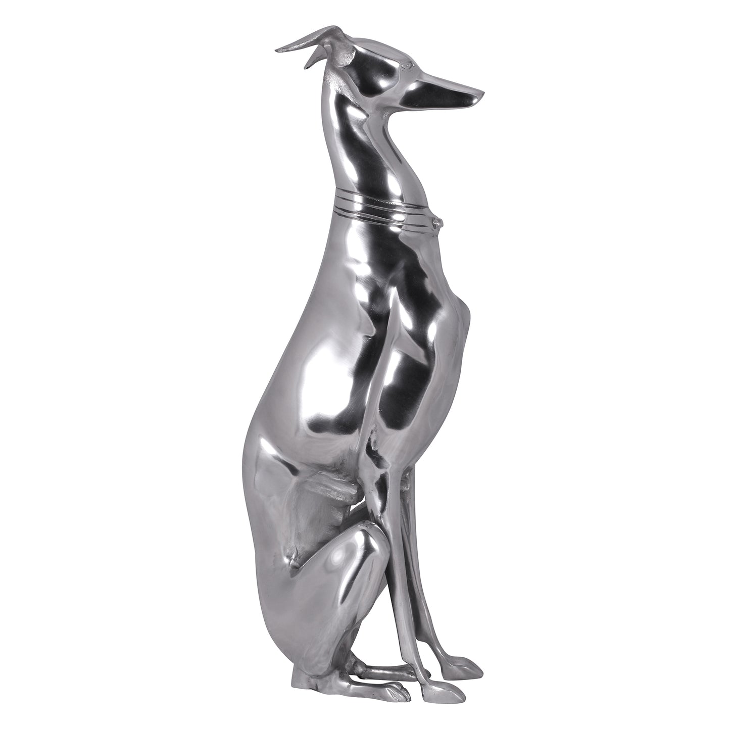 Dekoration Design Dog aus Aluminium silbern Windhund Skulptur Hundestatue