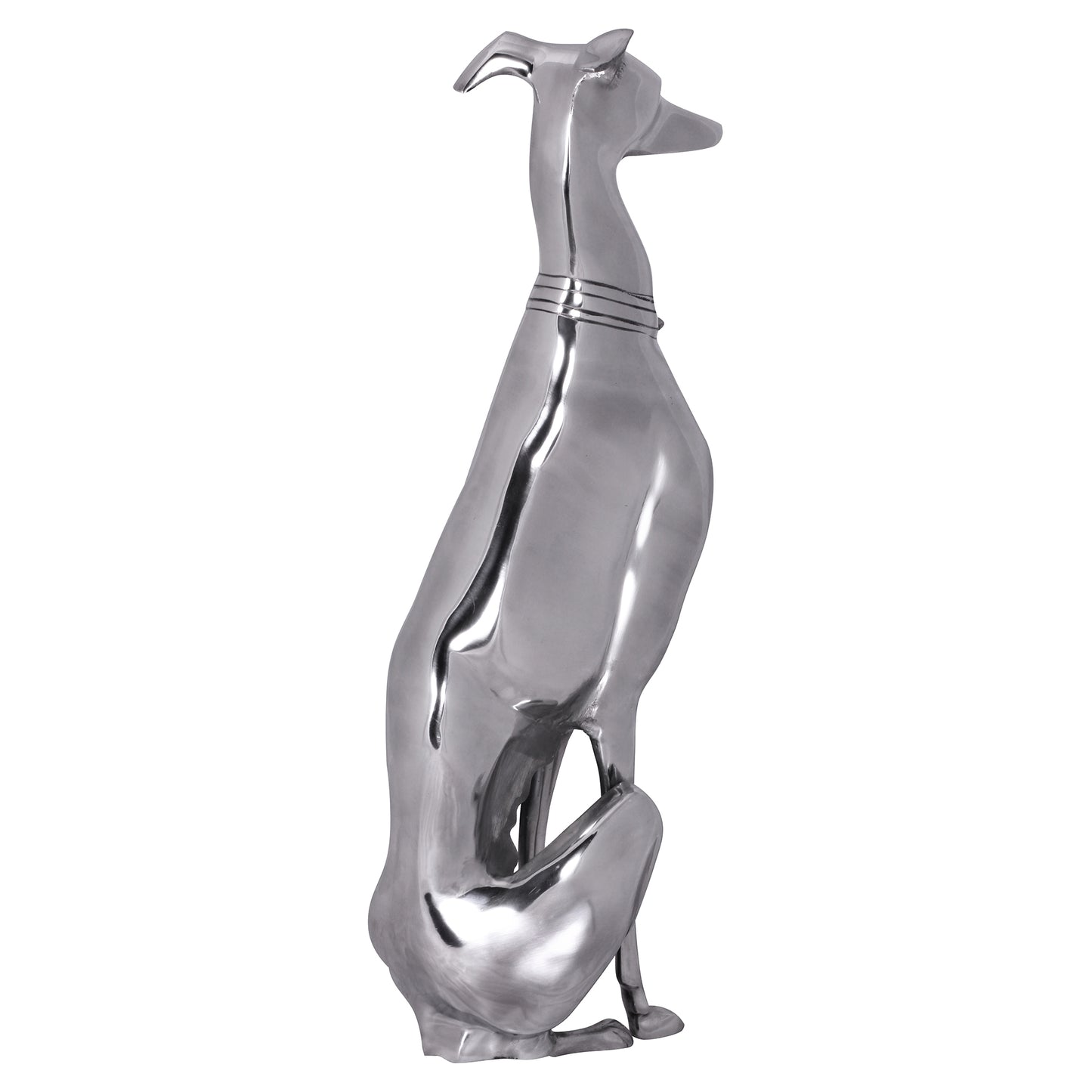 Dekoration Design Dog aus Aluminium silbern Windhund Skulptur Hundestatue