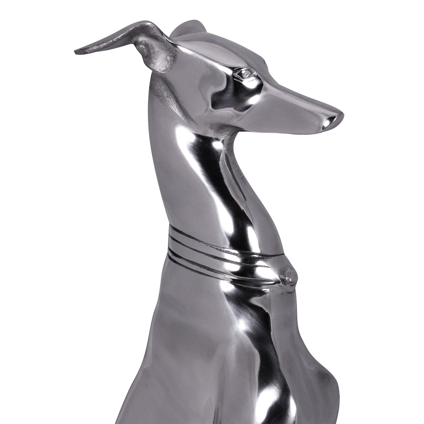 Dekoration Design Dog aus Aluminium silbern Windhund Skulptur Hundestatue