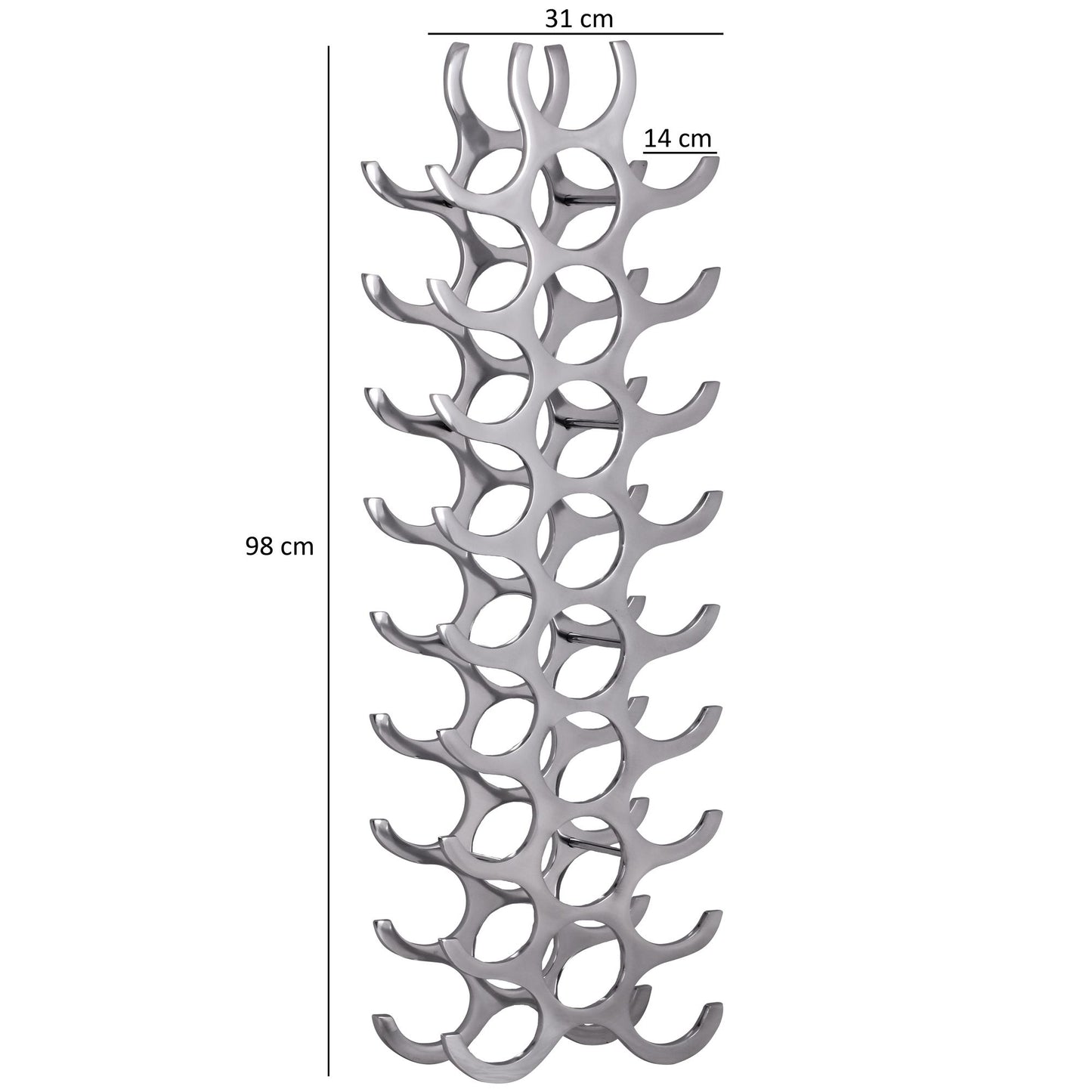 Design Aluminium Weinregal 27 Flaschen in Silber 31 mal 98 mal 14 cm Flaschenregal Wein Zubehoer hoch modern Metall Deko Weinflaschen Halter Schmal Kueche Regal Alu Flaschenstaender stehend