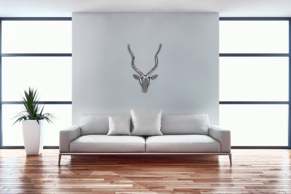 Deko Hirschgeweih S Aluminium Wanddeko Landhausstil Silber Metall modern Design Hirschkopf Landhaus Geweih Wand gross Wohndeko Hirsch aussen Wandschmuck