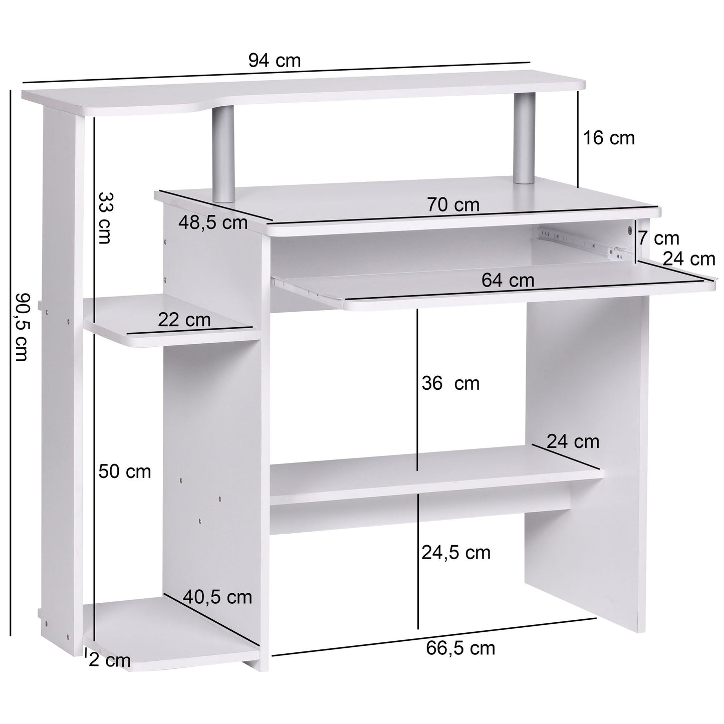 Computertisch WL1.153 Weiss 94 mal 90 5 mal 48 5 cm Laptop Tisch Modern mit Tastaturauszug PC Tisch mit Drucker Ablage platzsparend Schreibtisch fuer kleine Raeume mit Ablage Laptoptisch Klein