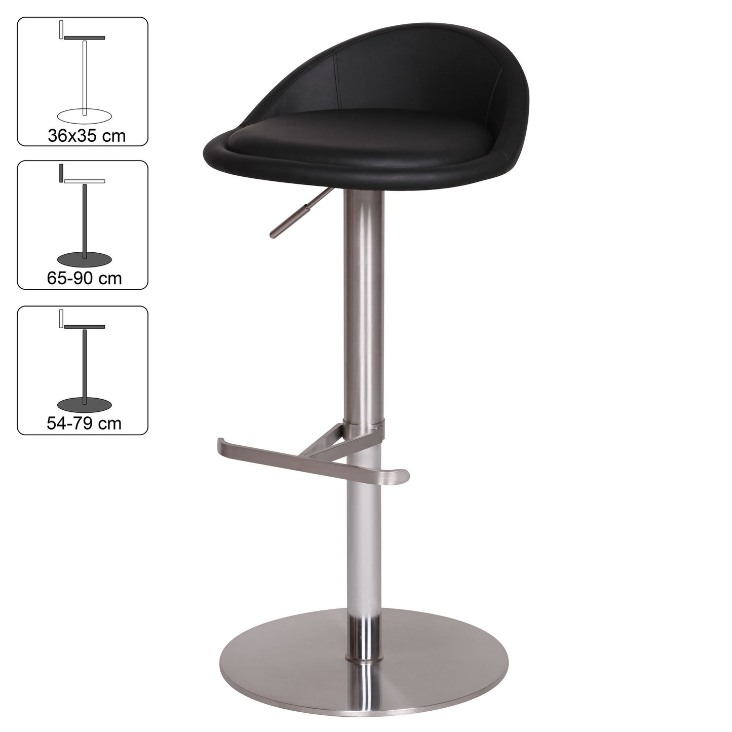 Barhocker WL1.281 Schwarz Edelstahl hoehenverstellbare Sitzhoehe 54 79 cm Design Barstuhl mit Rueckenlehne Bistrohocker Barsitz Gepolstert Thekenhocker 360° Drehbar Tresenstuhl Modern