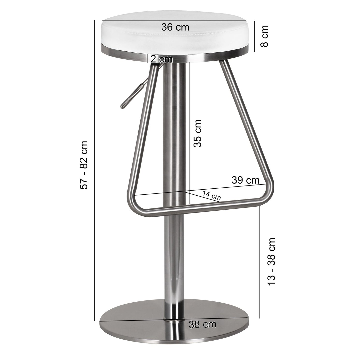 Barhocker WL1.292 Weiss Edelstahl hoehenverstellbare Sitzflaeche 54   79 cm Design Barstuhl mit Rueckenlehne Bistrohocker Barsitz Gepolstert Thekenhocker 360° Drehbar Tresenstuhl Modern