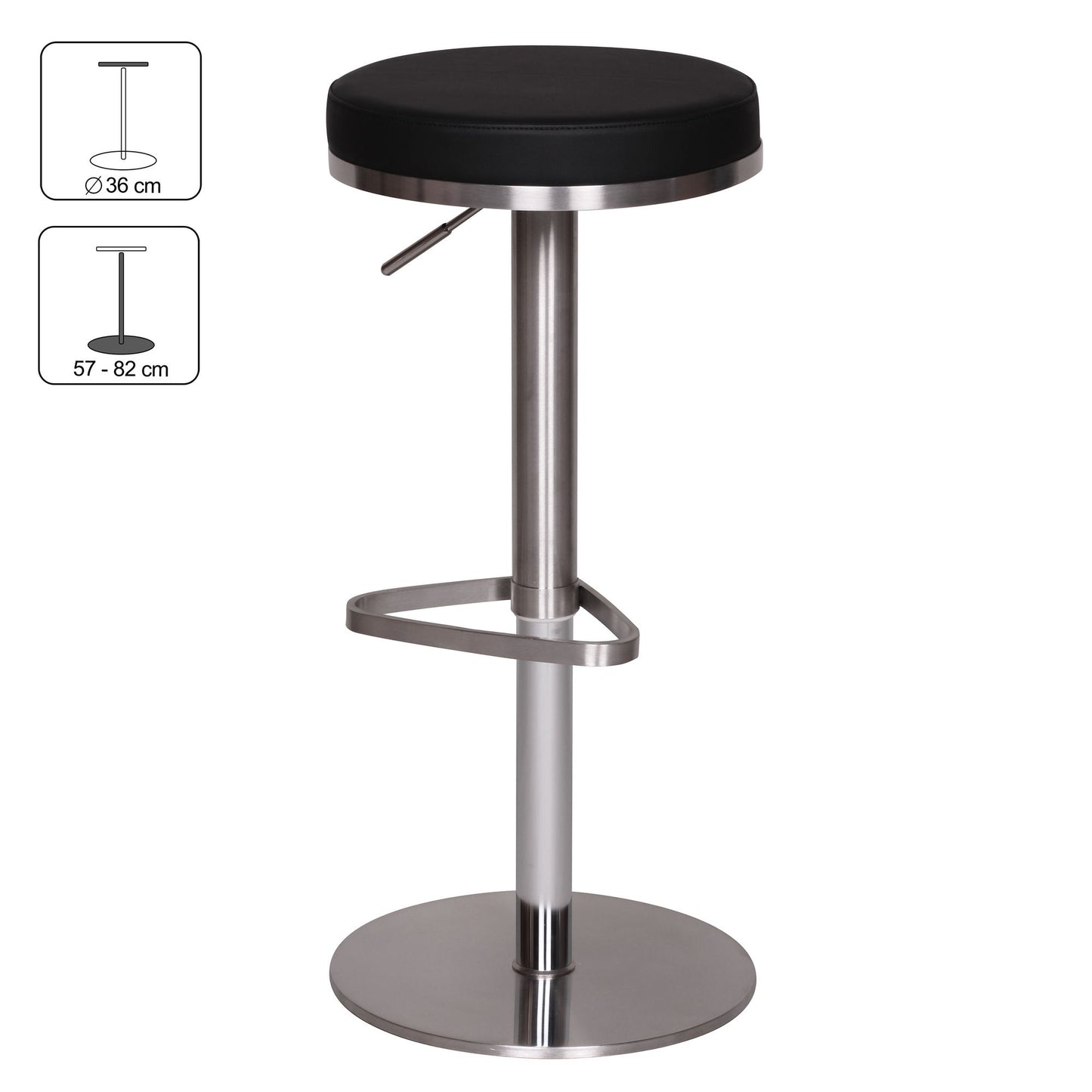 Barhocker WL1.293 Schwarz Edelstahl hoehenverstellbare Sitzhoehe 57   82 cm Barstuhl Modern 360° Drehbar Tresenhocker mit Standfuss Design Bistrohocker Hoch Tresenstuhl Sitz Gepolstert