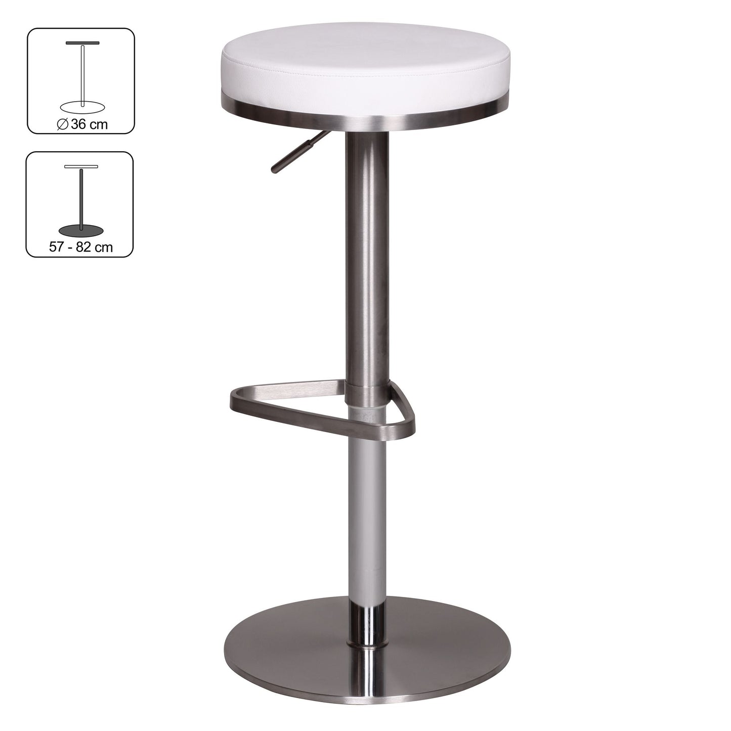 Barhocker WL1.294 Weiss Edelstahl hoehenverstellbare Sitzhoehe 57   82 cm Barstuhl Modern 360° Drehbar Tresenhocker mit Standfuss Design Bistrohocker Hoch Tresenstuhl Sitz Gepolstert