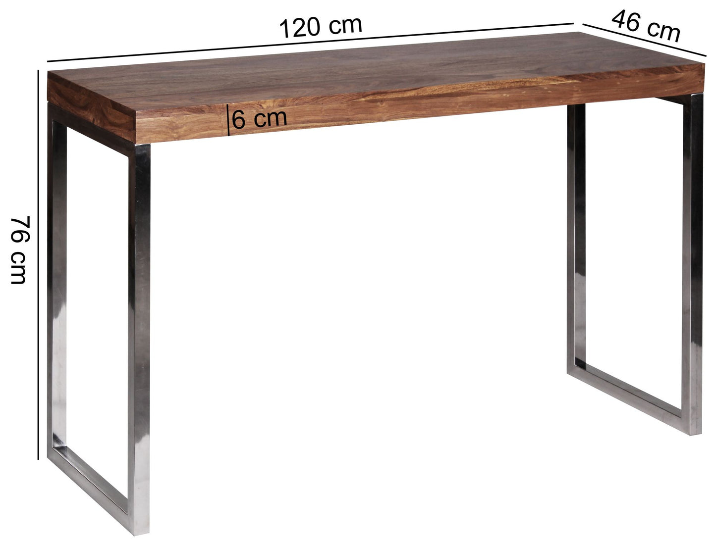 Konsolentisch GUNA Massivholz Sheesham Konsole mit Metallbeinen Schreibtisch 120 mal 45 cm Landhaus Stil Sideboard Modern Massiv Echt holz Natur Anrichte PC Tisch Sekretaer Tisch Flur