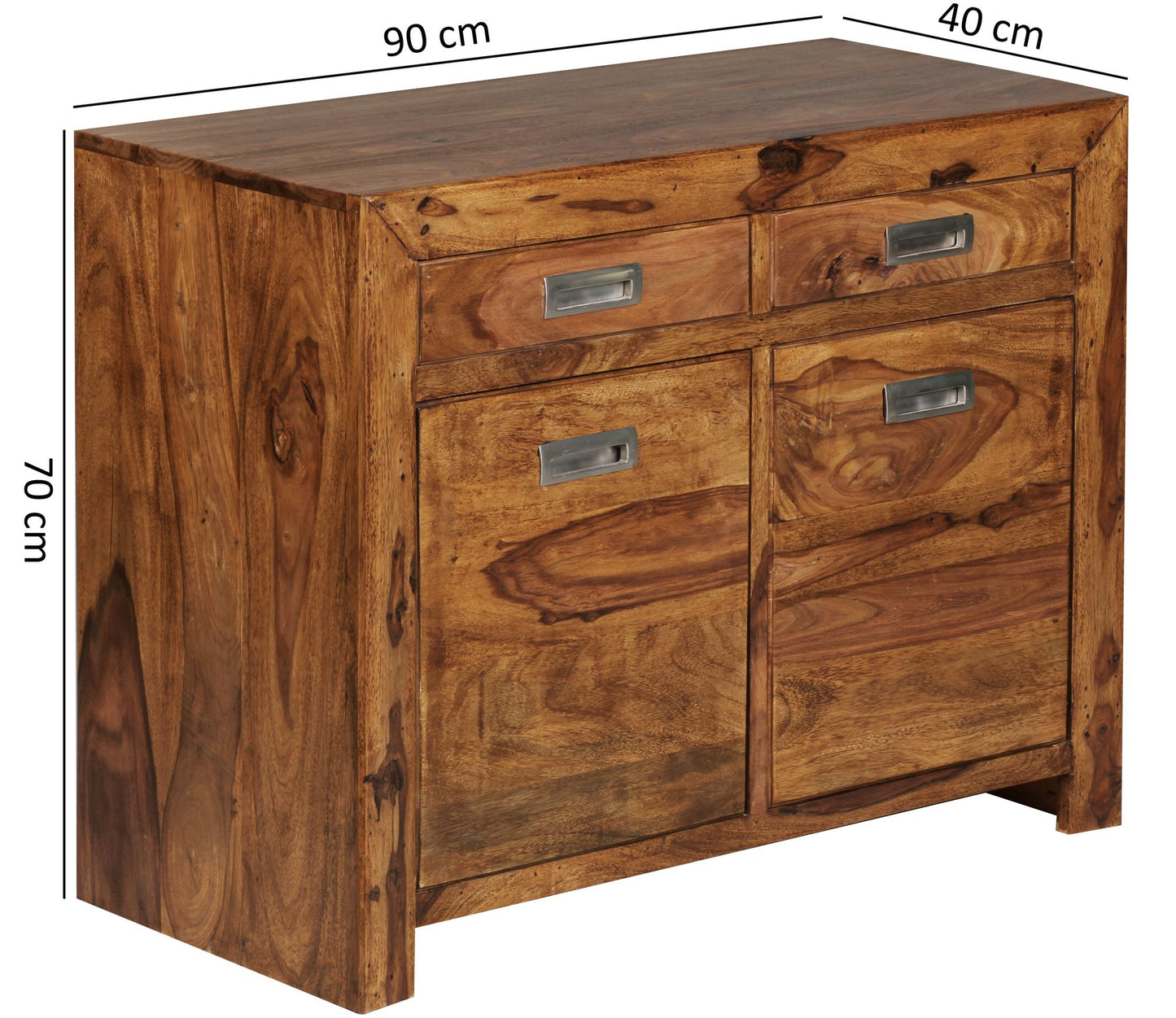 Sideboard MUMBAI Massivholz Sheesham Kommode 90 cm 2 Schubladen 2 Tueren Design Highboard Landhaus Stil braun natur