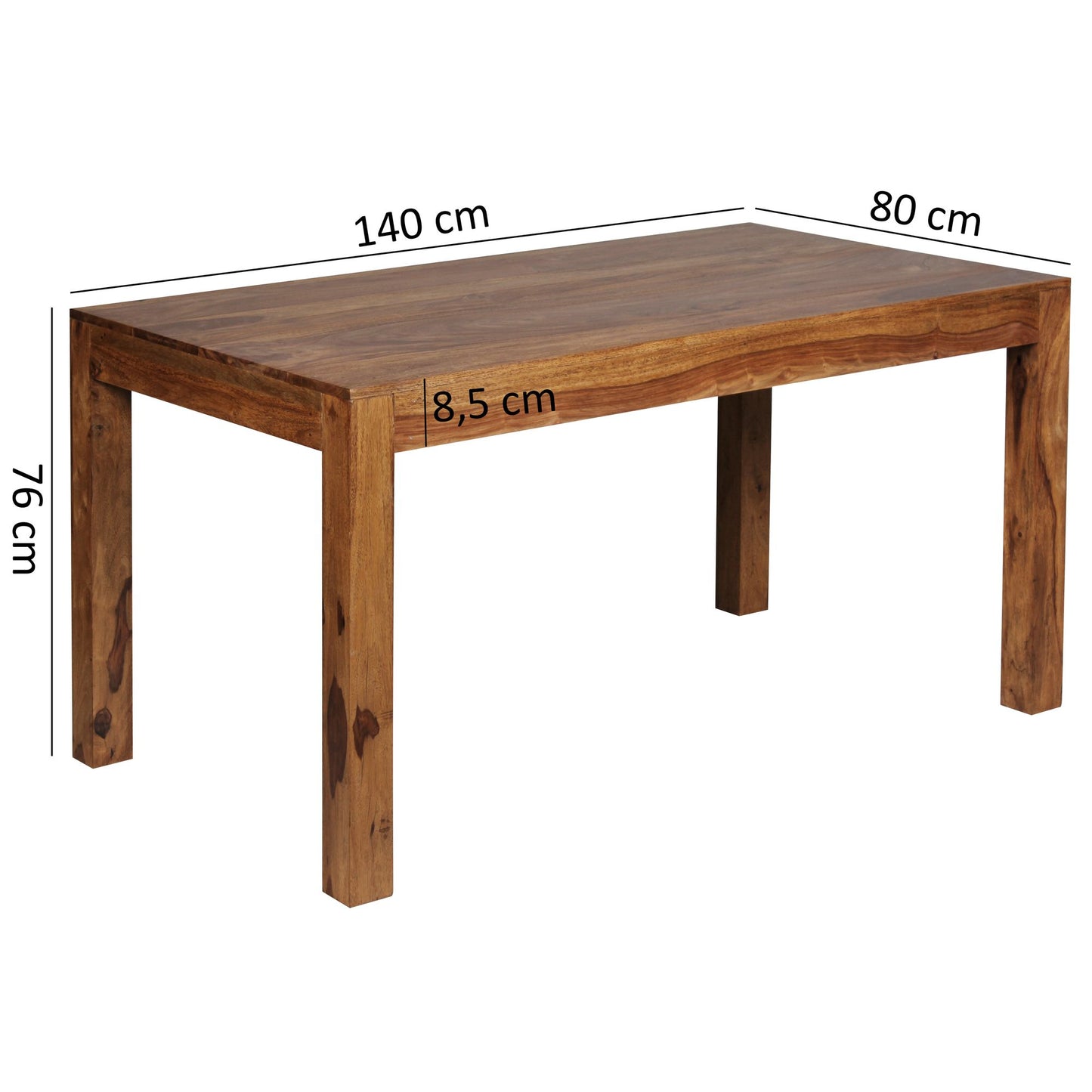 Esszimmertisch MUMBAI 140 mal 80 mal 76 cm Sheesham Massivholz Esstisch Zeitlos Kuechentisch Rechteckig Holztisch Esszimmer Schlicht Grosser Speisetisch Holz