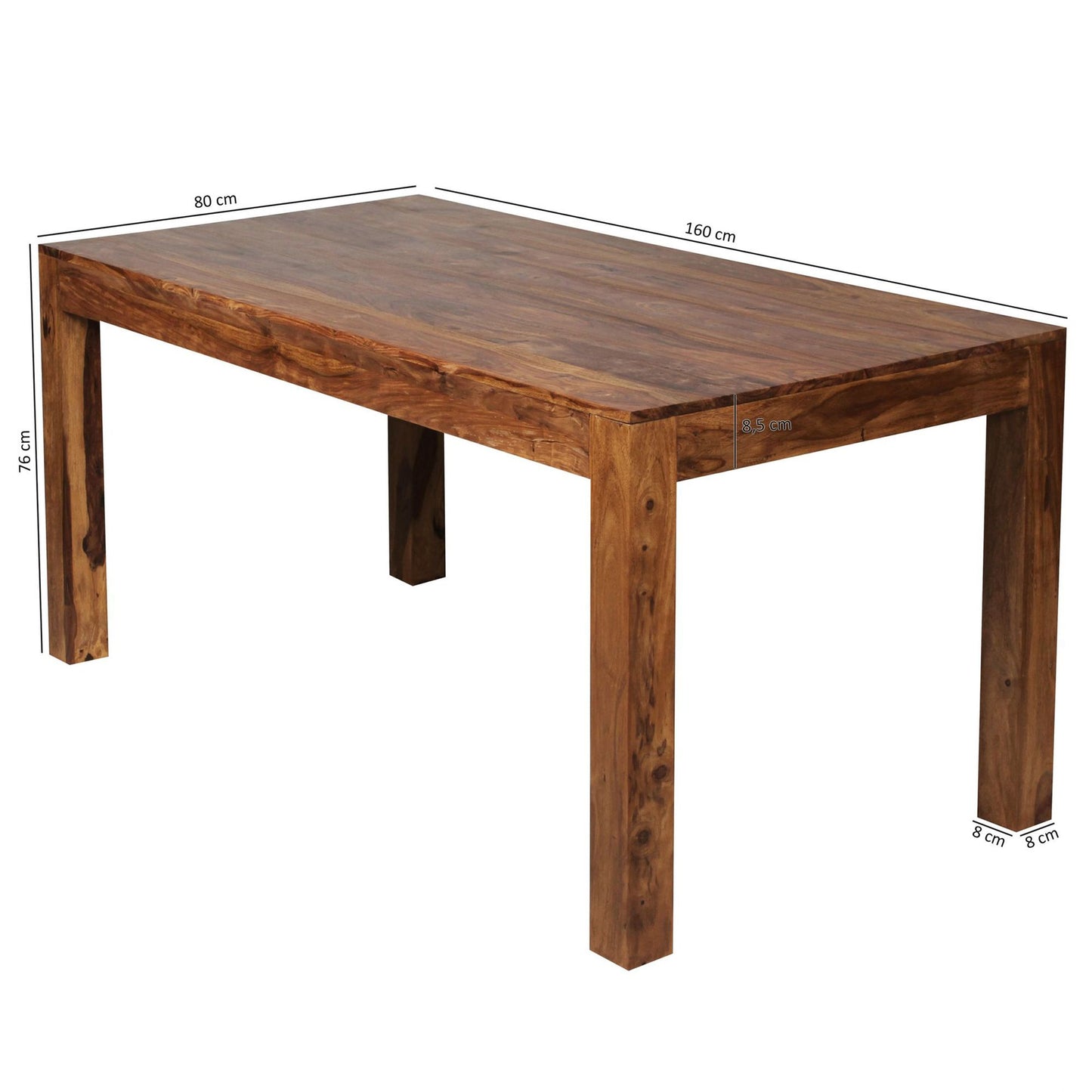 Esszimmertisch MUMBAI 160 mal 80 mal 76 cm Sheesham Massivholz Esstisch Zeitlos Kuechentisch Rechteckig Holztisch Esszimmer Schlicht Grosser Speisetisch Holz