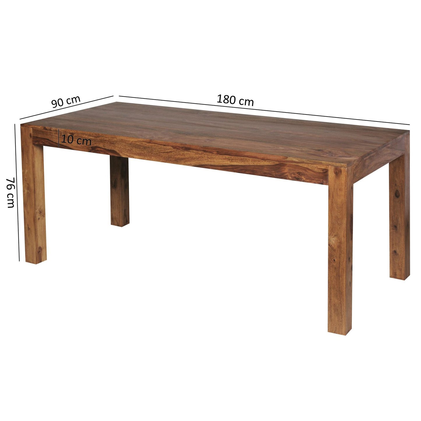 Esszimmertisch MUMBAI 180 mal 90 mal 76 cm Sheesham Massivholz Esstisch Zeitlos Kuechentisch Rechteckig Holztisch Esszimmer Schlicht Grosser Speisetisch Holz