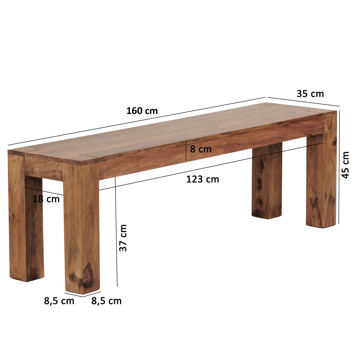 Esszimmer Sitzbank MUMBAI Massiv Holz Sheesham 160 mal 45 mal 35 cm Holz Bank Natur Produkt Kuechenbank im Landhaus Stil