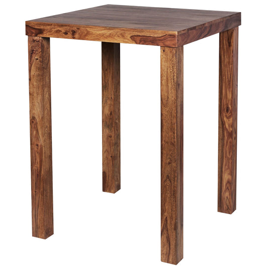 Bartisch MUMBAI Massivholz Sheesham 80 mal 80 mal 110 cm Bistro Tisch Landhaus Stil Holztisch quadratisch dunkel braun