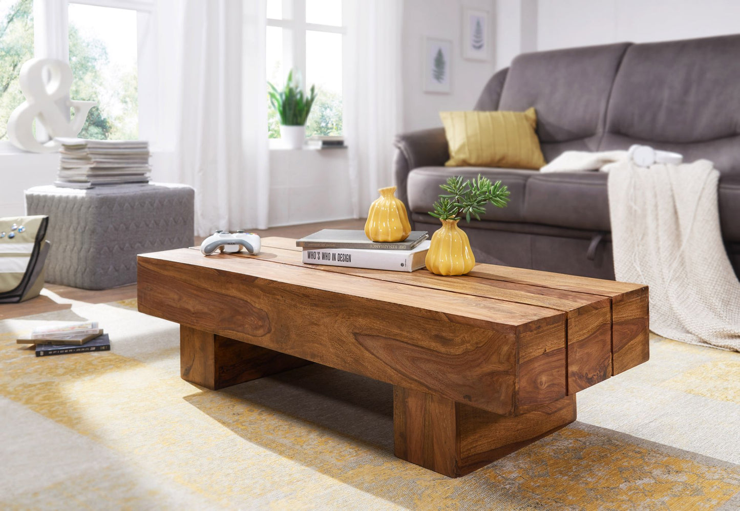 Couchtisch LUCCA Massiv Holz Sheesham 120cm breit Design Wohnzimmer Tisch dunkel braun Landhaus Stil Beistelltisch