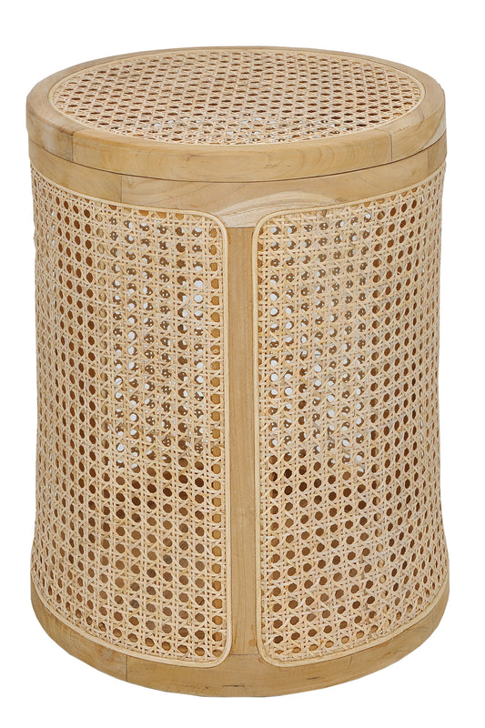 Korb rund aus Rattan aus Rattan mit Rahmen aus Teak abnehmbarer Deckel