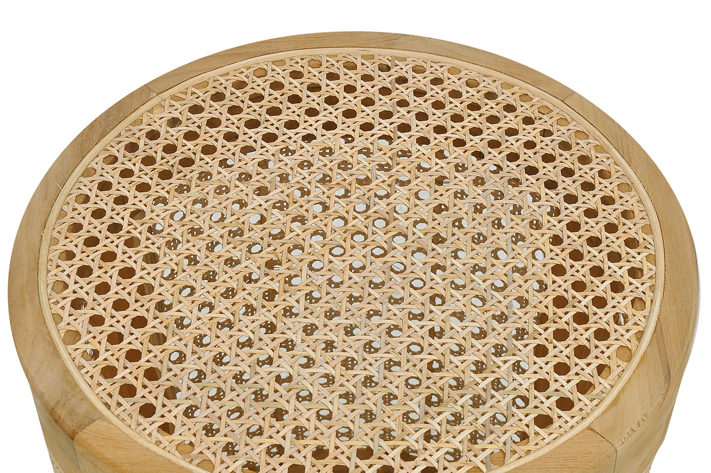 Korb rund aus Rattan aus Rattan mit Rahmen aus Teak abnehmbarer Deckel