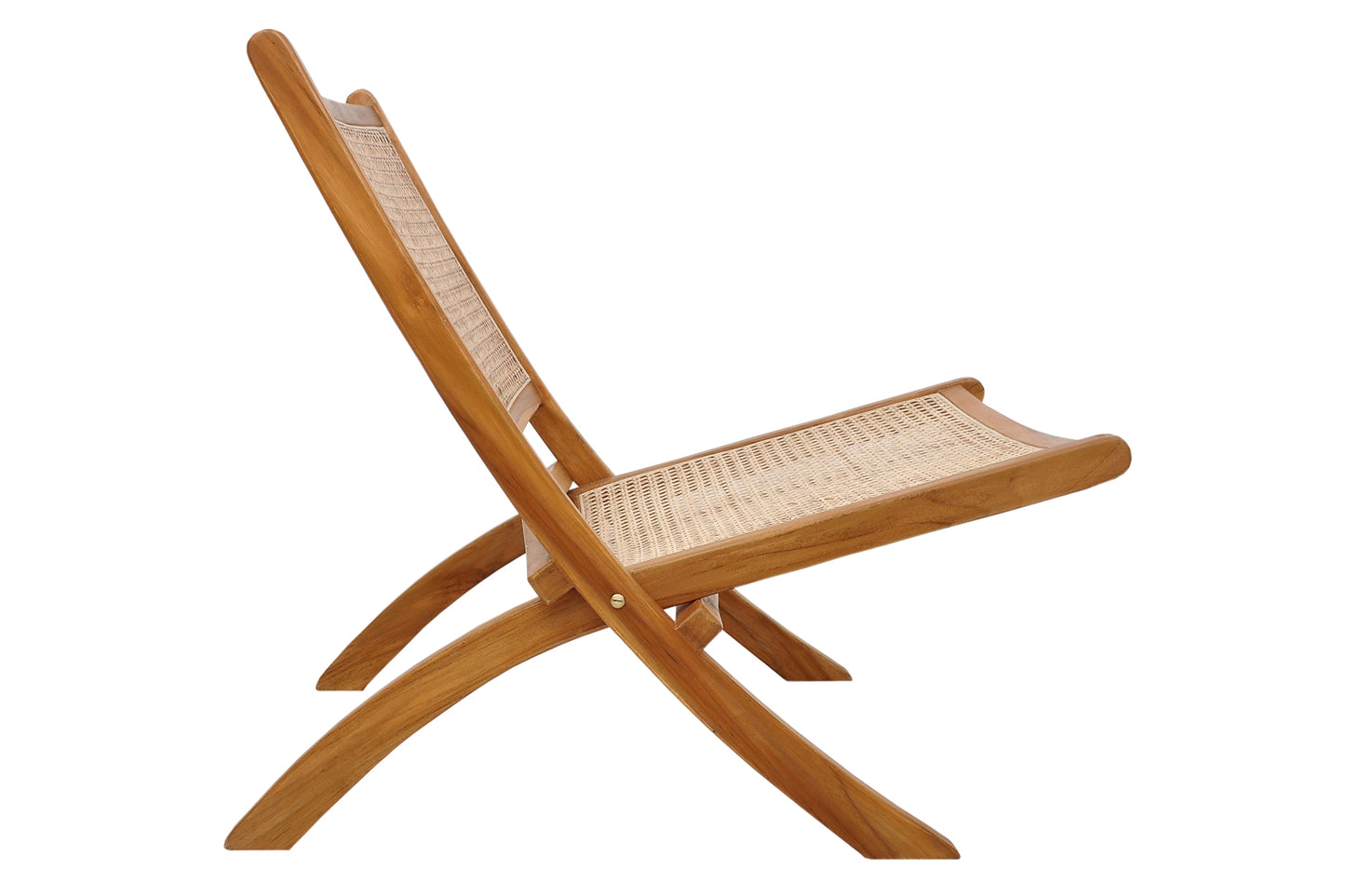 Relaxchair Rattan Klappbar Rahmen Teak Sitzflaeche und Rueckenlehne Rattan Sitzhoehe vorne 38 cm hinten 23 cm