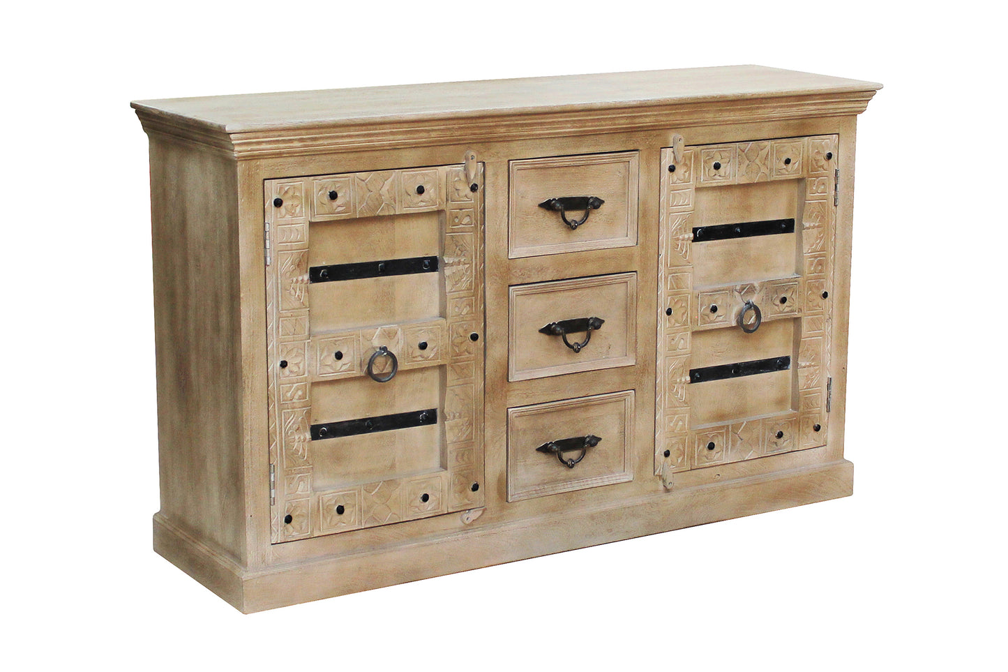 Sideboard 2 Tueren 3 Schubladen je 1 fester Boden hinter den Tueren Fachmasse 44x34x33 cm Schubladeninnenmass 275x31x175 cm Schubladenschienen aus Holz