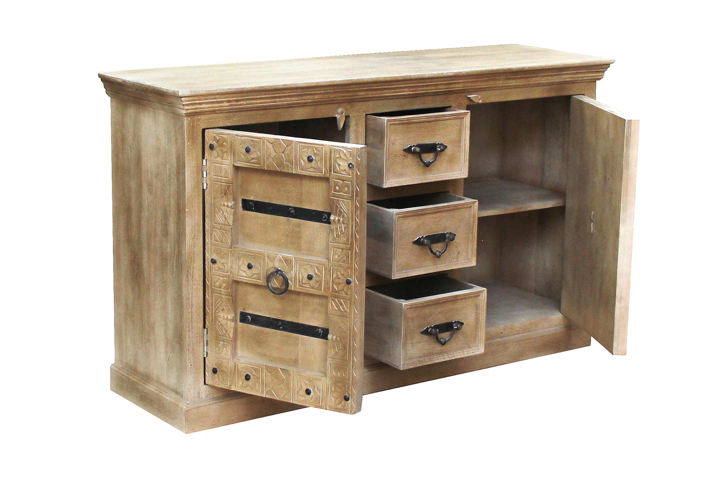 Sideboard 2 Tueren 3 Schubladen je 1 fester Boden hinter den Tueren Fachmasse 44x34x33 cm Schubladeninnenmass 275x31x175 cm Schubladenschienen aus Holz