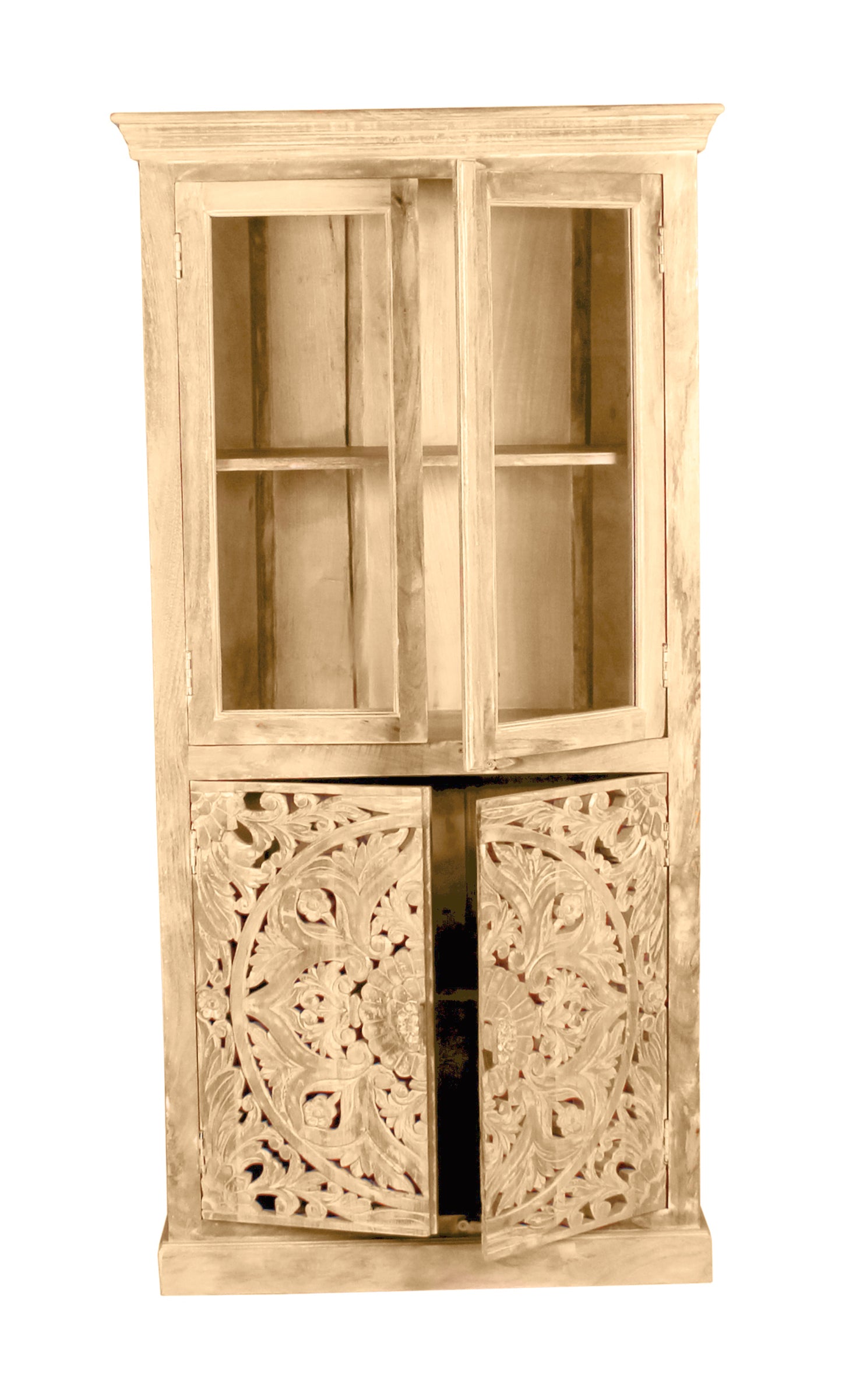 Vitrine 2 Glastueren 2 Holztueren oben und unten je 1 loser Boden
