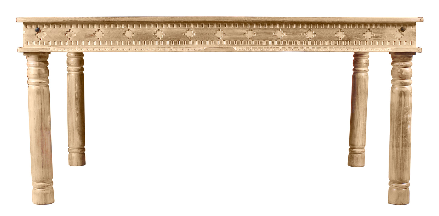 Tisch 140x70 cm mit 4 gedrechselten Beinen und aufwaendig verzierter Zarge Plattenstaerke 10 mm + 105 cm Zarge