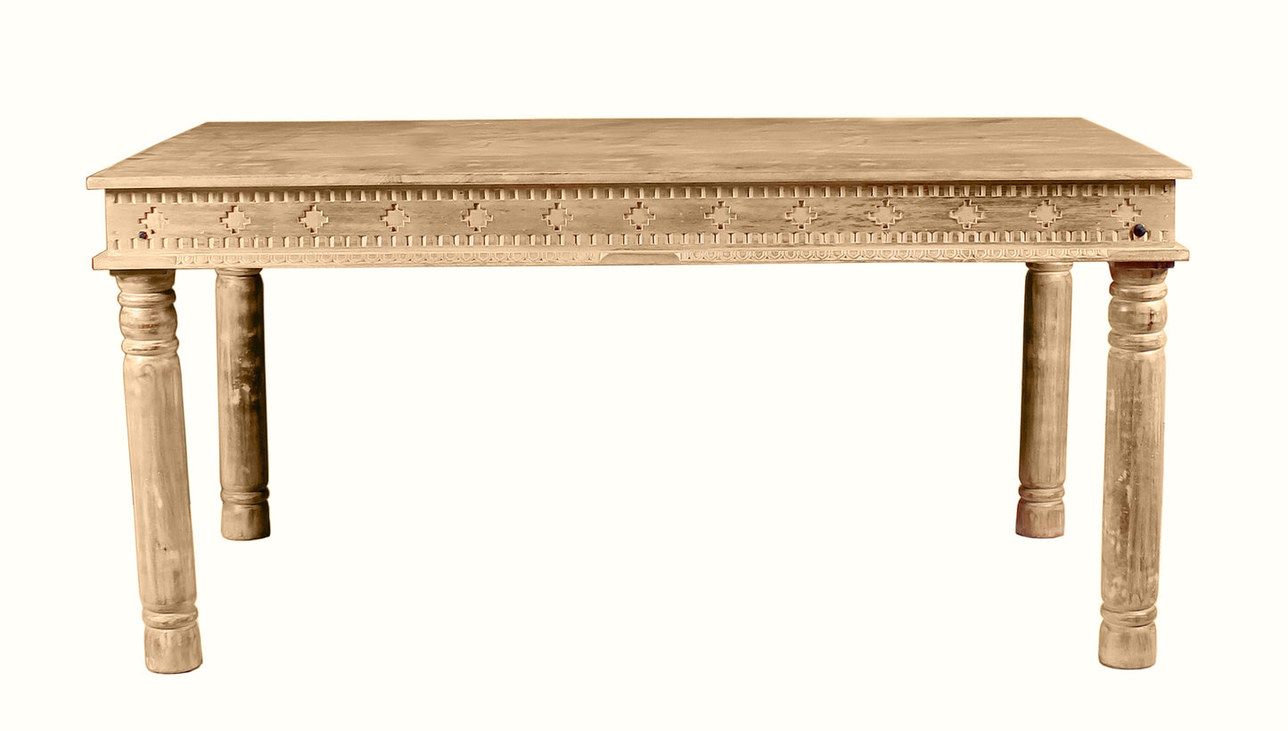 Tisch 140x70 cm mit 4 gedrechselten Beinen und aufwaendig verzierter Zarge Plattenstaerke 10 mm + 105 cm Zarge