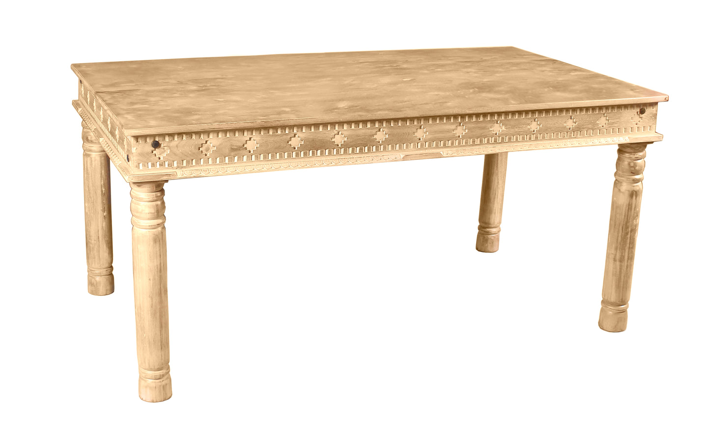 Tisch 140x70 cm mit 4 gedrechselten Beinen und aufwaendig verzierter Zarge Plattenstaerke 10 mm + 105 cm Zarge