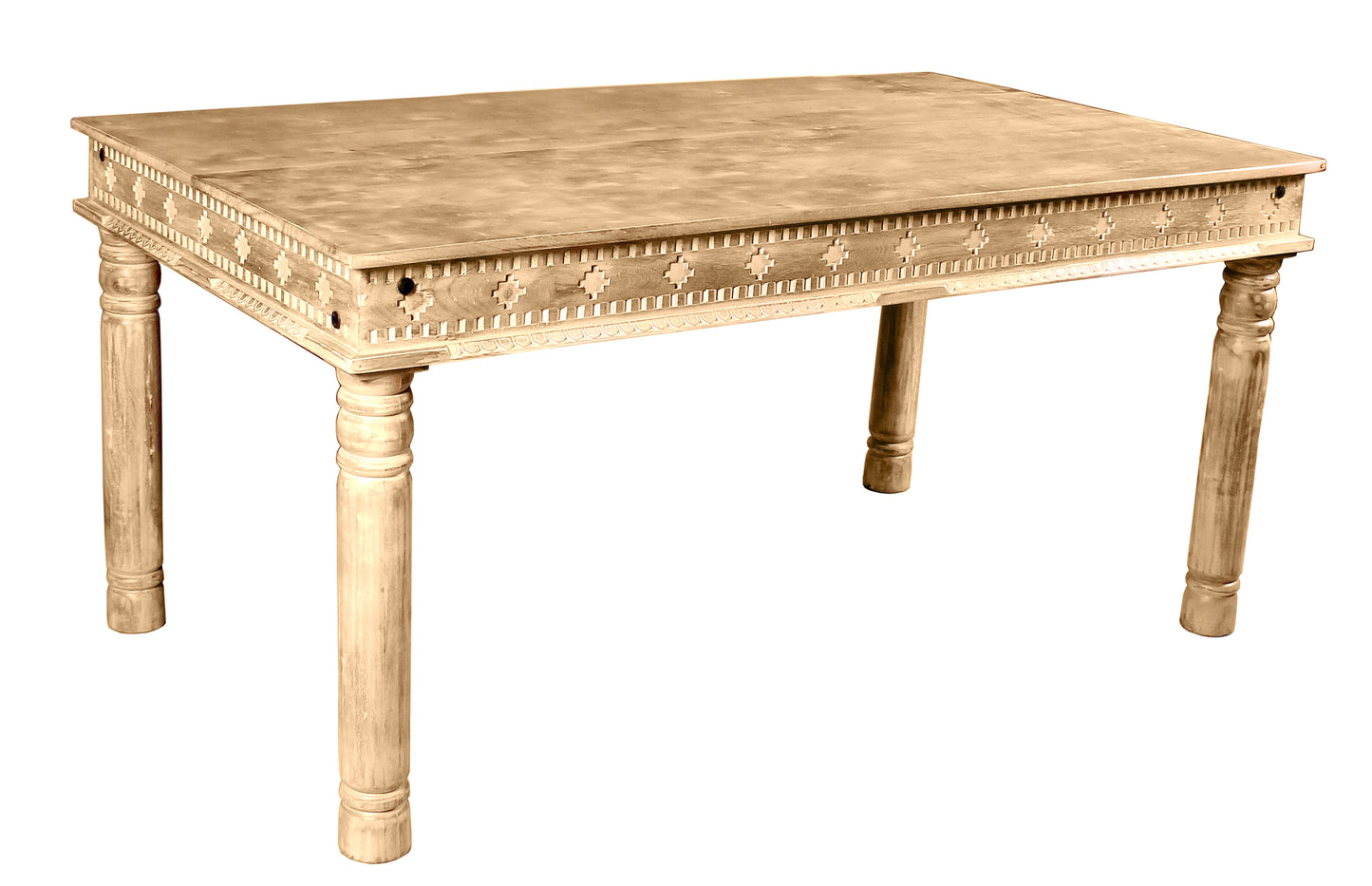Tisch 140x70 cm mit 4 gedrechselten Beinen und aufwaendig verzierter Zarge Plattenstaerke 10 mm + 105 cm Zarge
