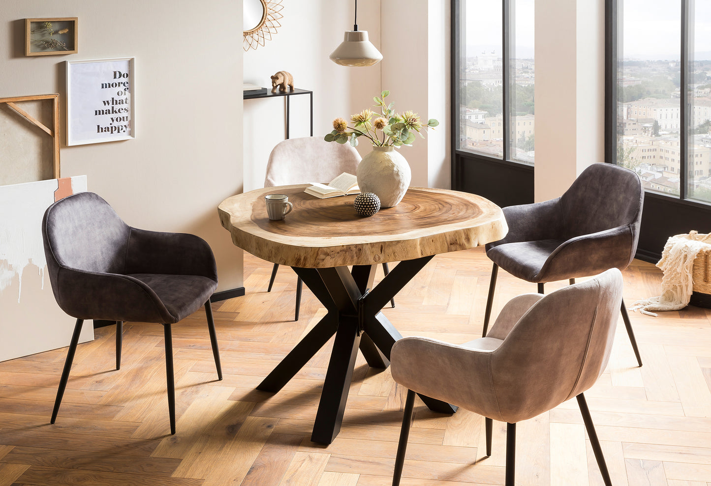 Tisch 100x100 cm Platte oval Gestell sternfoermig schwarz Bestehend aus Platte 07997-14 + Gestell 07109-11 Ø Tischplatte ca  100 cm Plattenstaerke 80 mm Holz klar lackiert