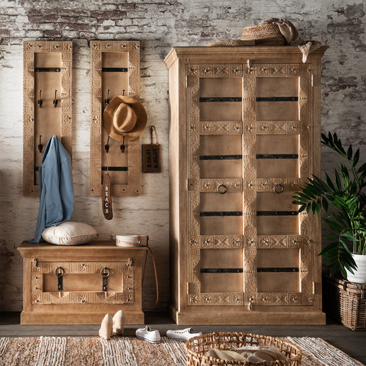 Dielen-Set 1 Schuhschrank 2 Garderobenpaneele 1 Kleiderschrank Schuhschrank 85x45x50 cm fuer ca  6 Paar Schuhe Garderobenpaneel 35x8x110 cm 4 Haken Kleiderschrank 100x45x180 cm innen 3 Boeden 2 davon herausnehmbar 1 herausnehmbare Kleiderstange