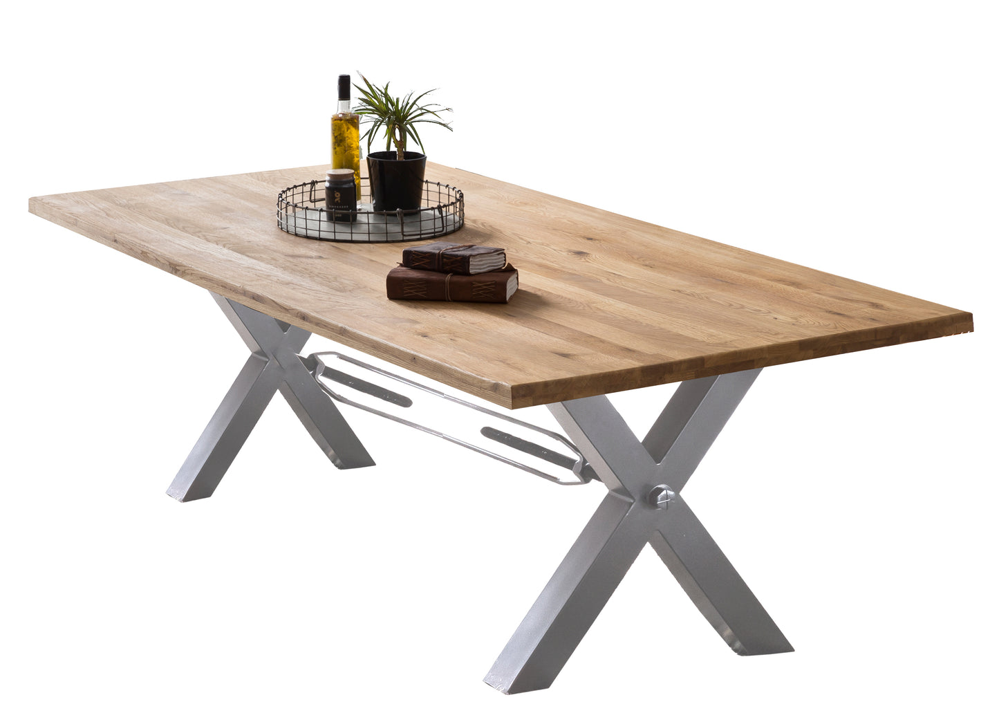 Tisch 180x100 cm mit X-Gestell Plattenstaerke 20 mm auf 40 mm aufgedoppelt