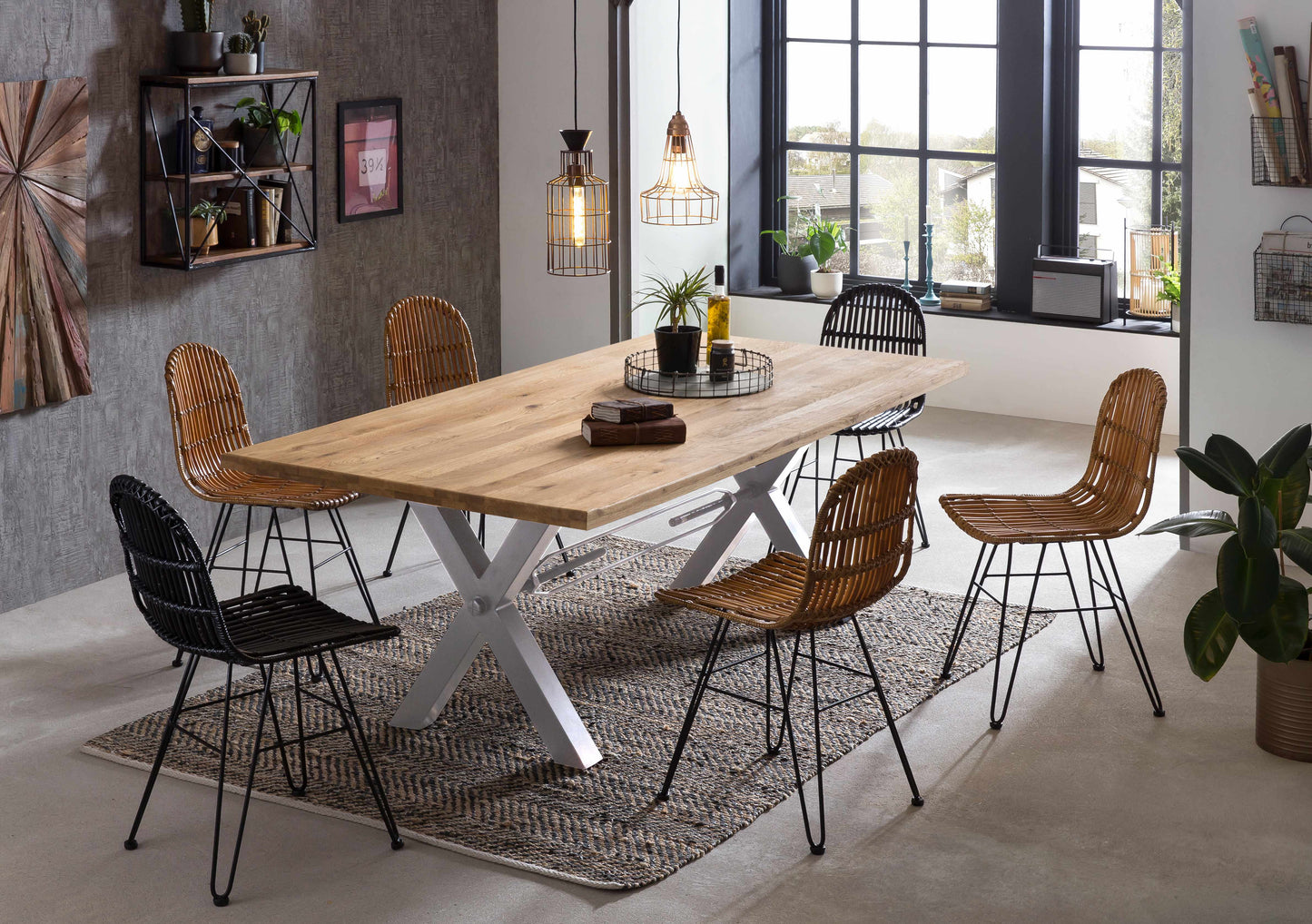 Tisch 180x100 cm mit X-Gestell Plattenstaerke 20 mm auf 40 mm aufgedoppelt
