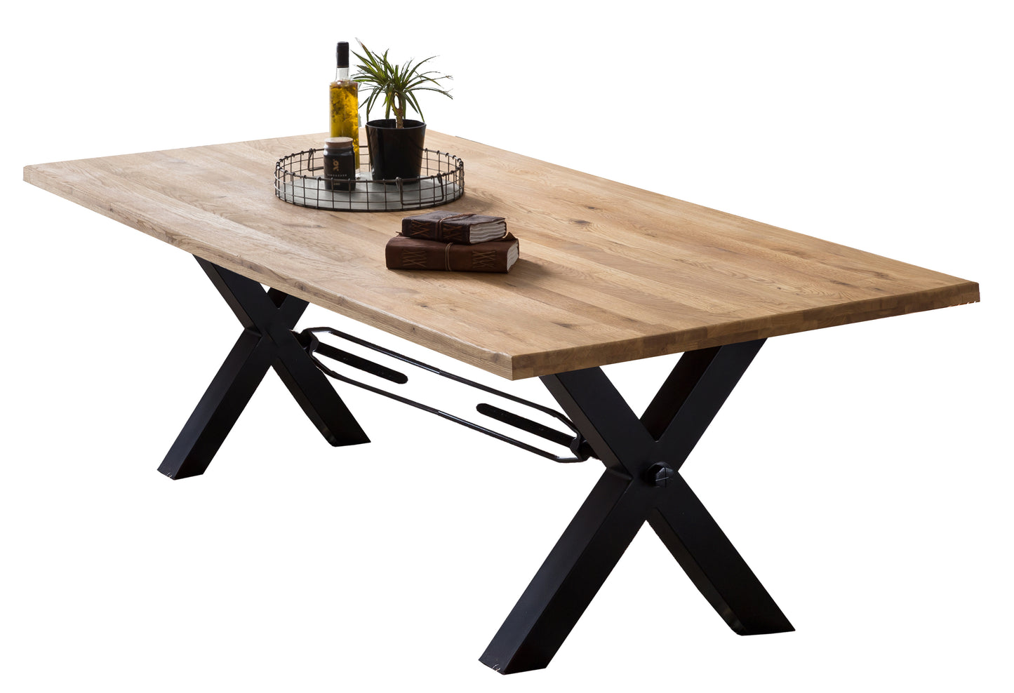 Tisch 180x100 cm mit X-Gestell Plattenstaerke 20 mm auf 40 mm aufgedoppelt