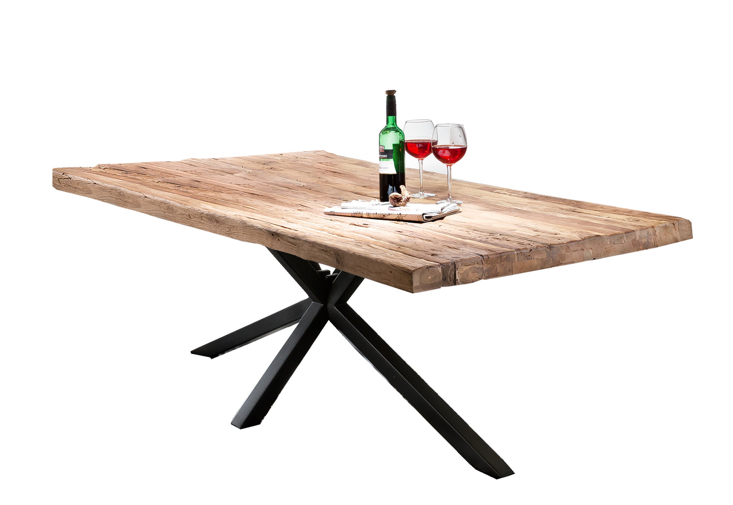 Tisch 200x100 cm Platte Teak Gestell antikschwarz Plattenstaerke 20 mm auf 50 mm aufgedoppelt Vierkantrohre 6x6 cm