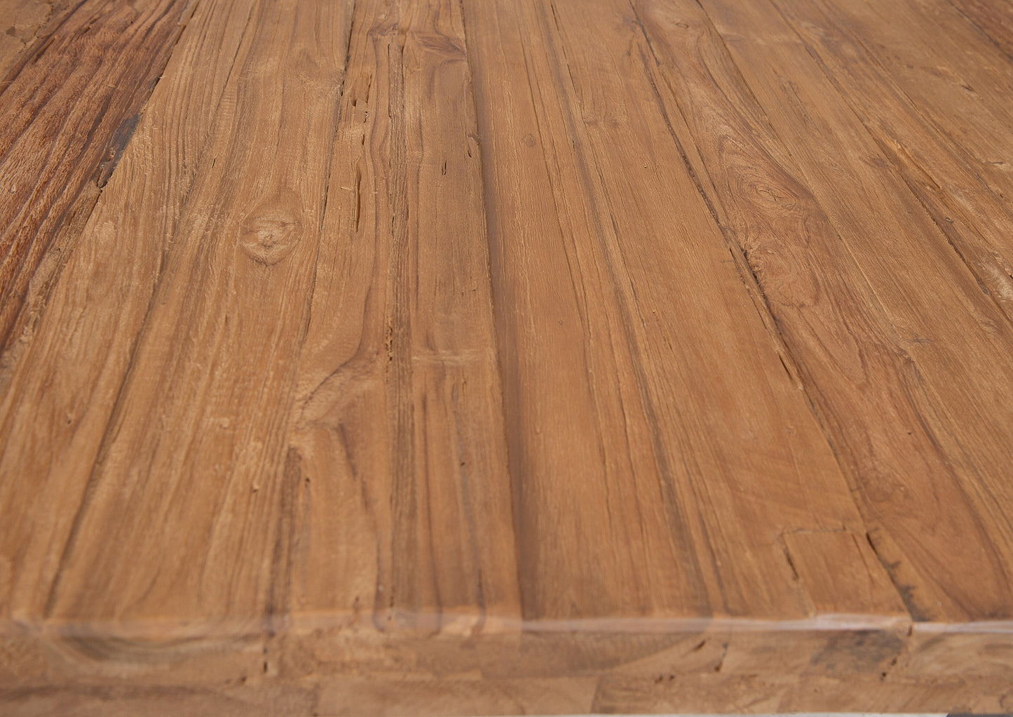 Tisch 200x100 cm Platte Teak Gestell antiksilber Plattenstaerke 20 mm auf 50 mm aufgedoppelt Vierkantrohre 6x6 cm