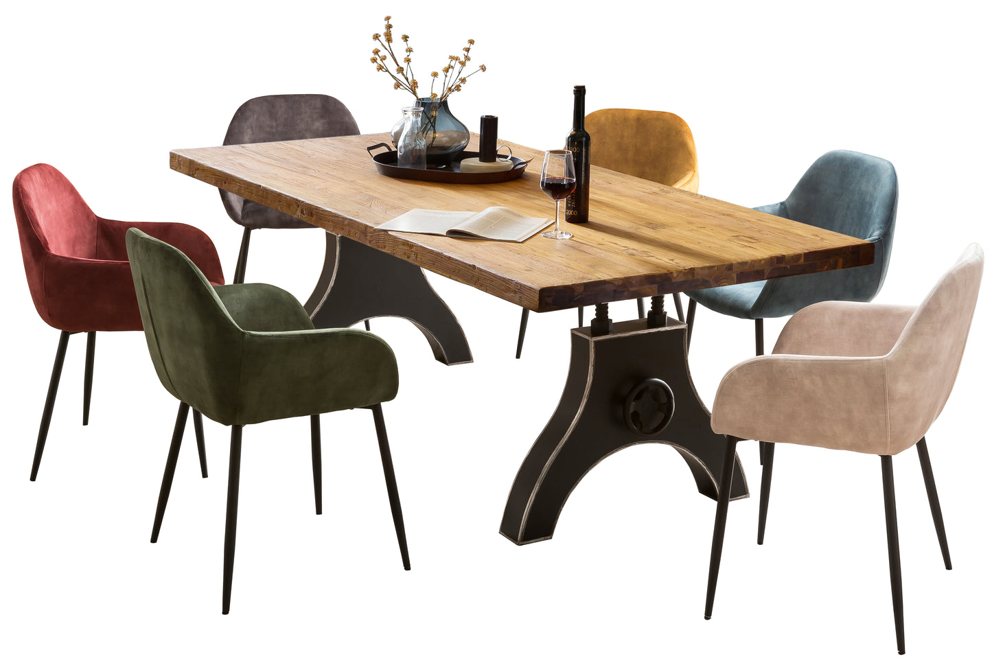 Tisch 200x100 cm recyceltes Teak Plattenstaerke 50 mm   Gestell A-foermig schwarz Bestehend aus Gestell 07114-44 + Tischplatte 07131-01 - Plattenstaerke 20 mm augedoppelt auf 50 mm Kurbelrad ohne Funktion