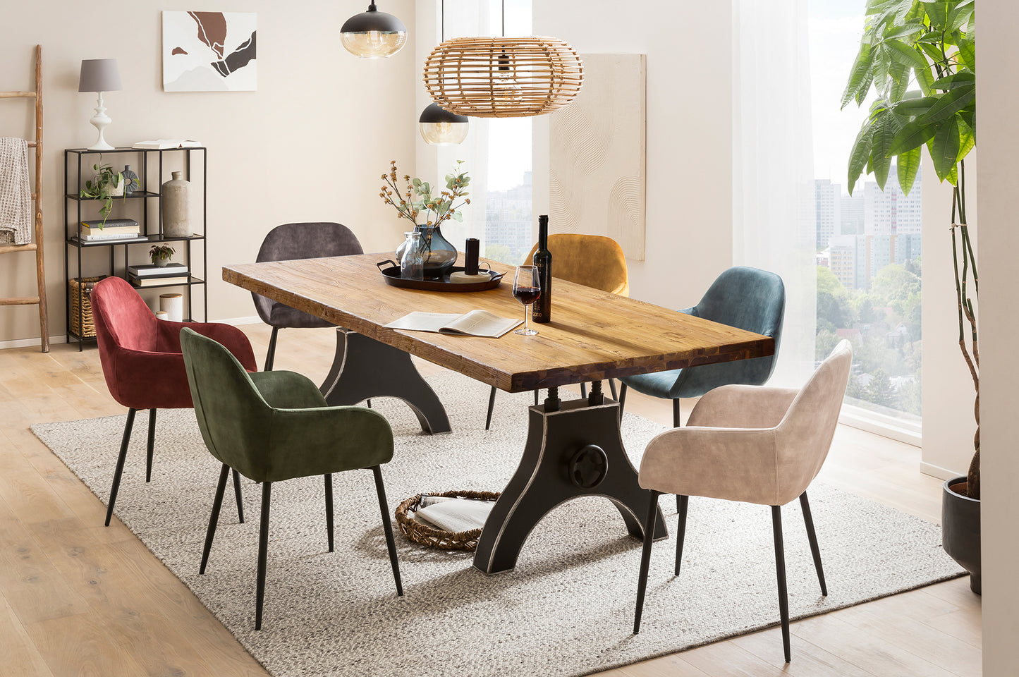 Tisch 200x100 cm recyceltes Teak Plattenstaerke 50 mm   Gestell A-foermig schwarz Bestehend aus Gestell 07114-44 + Tischplatte 07131-01 - Plattenstaerke 20 mm augedoppelt auf 50 mm Kurbelrad ohne Funktion