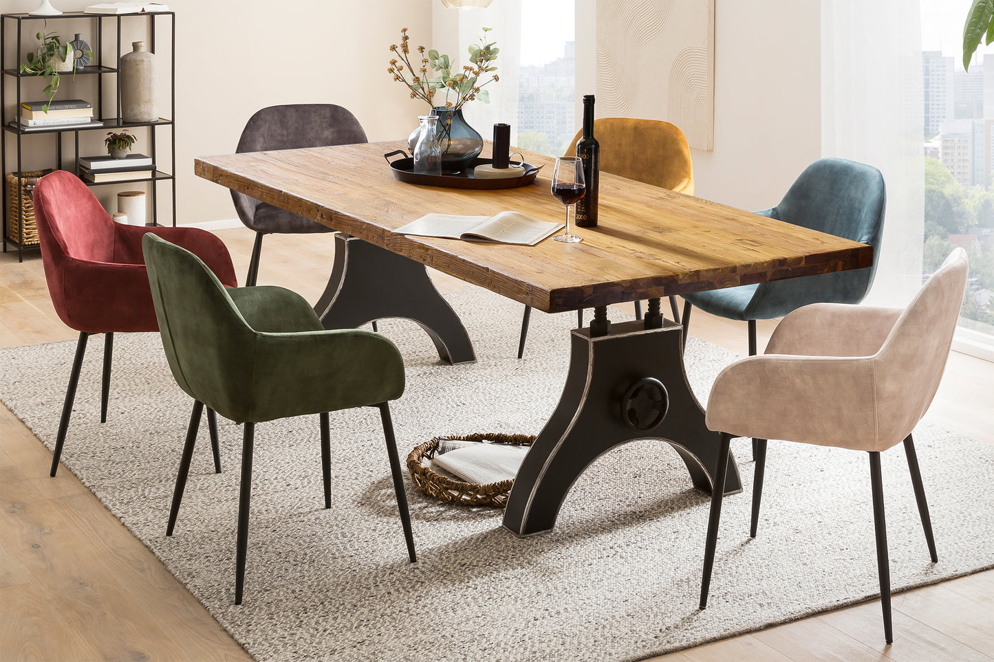 Tisch 200x100 cm recyceltes Teak Plattenstaerke 50 mm   Gestell A-foermig schwarz Bestehend aus Gestell 07114-44 + Tischplatte 07131-01 - Plattenstaerke 20 mm augedoppelt auf 50 mm Kurbelrad ohne Funktion
