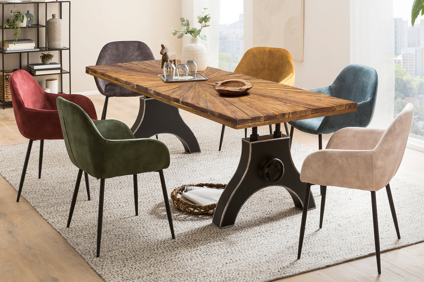 Tisch 180x100 cm Teak natur Plattenstaerke 50 mm   Gestell A-foermig schwarz Bestehend aus Gestell 07114-44 + Tischplatte 07180-01 Kurbelrad ohne Funktion