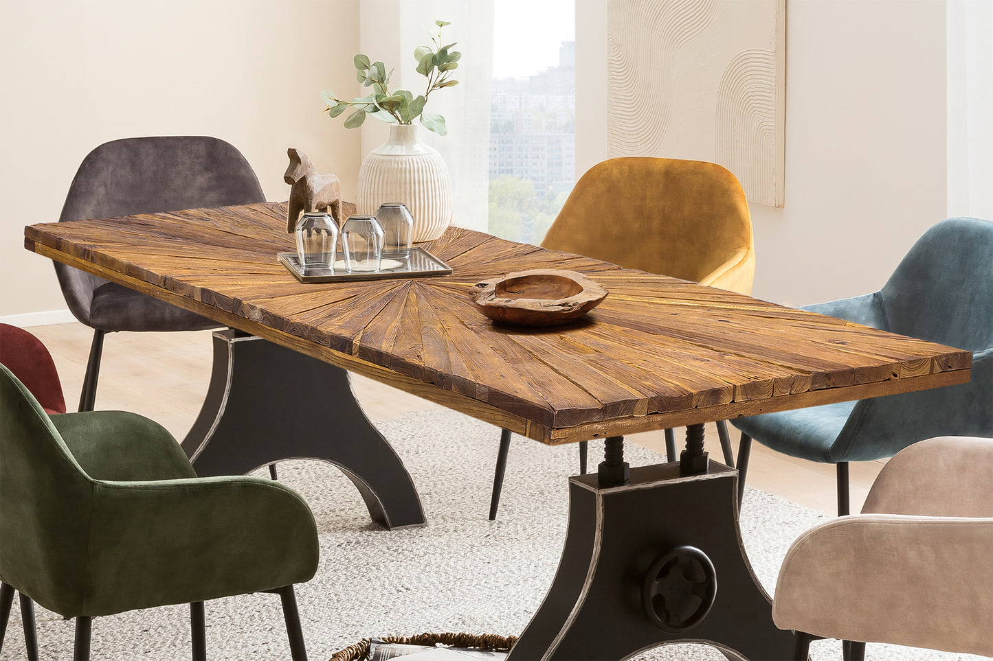 Tisch 180x100 cm Teak natur Plattenstaerke 50 mm   Gestell A-foermig schwarz Bestehend aus Gestell 07114-44 + Tischplatte 07180-01 Kurbelrad ohne Funktion