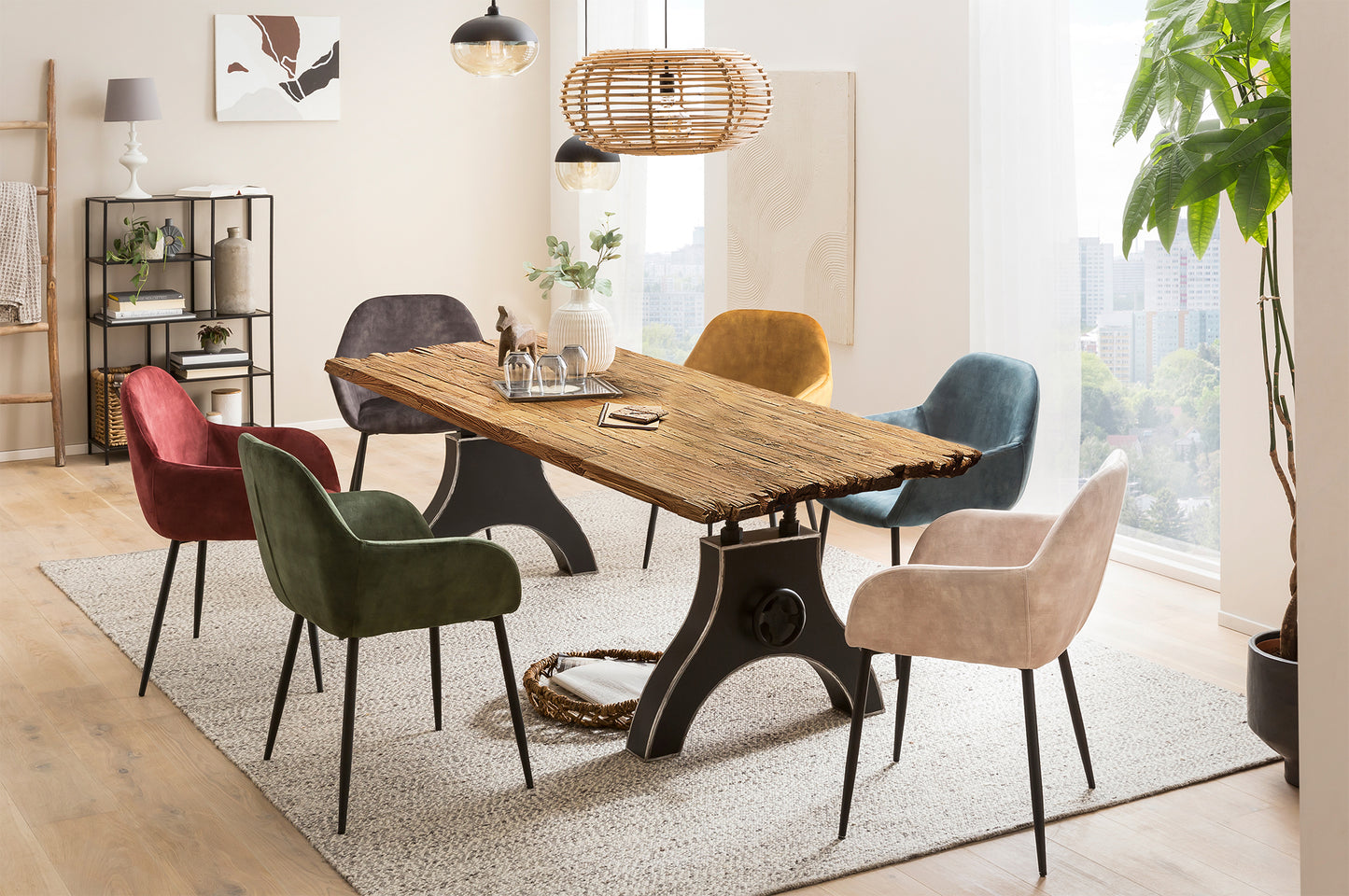 Tisch 200x100 cm Teak natur Plattenstaerke 50 mm   Gestell A-foermig schwarz Bestehend aus Gestell 07114-44 + Tischplatte 07179-02 - aufgedoppelt auf 50 mm mit Bruchkante an den kurzen Seiten Kurbelrad ohne Funktion