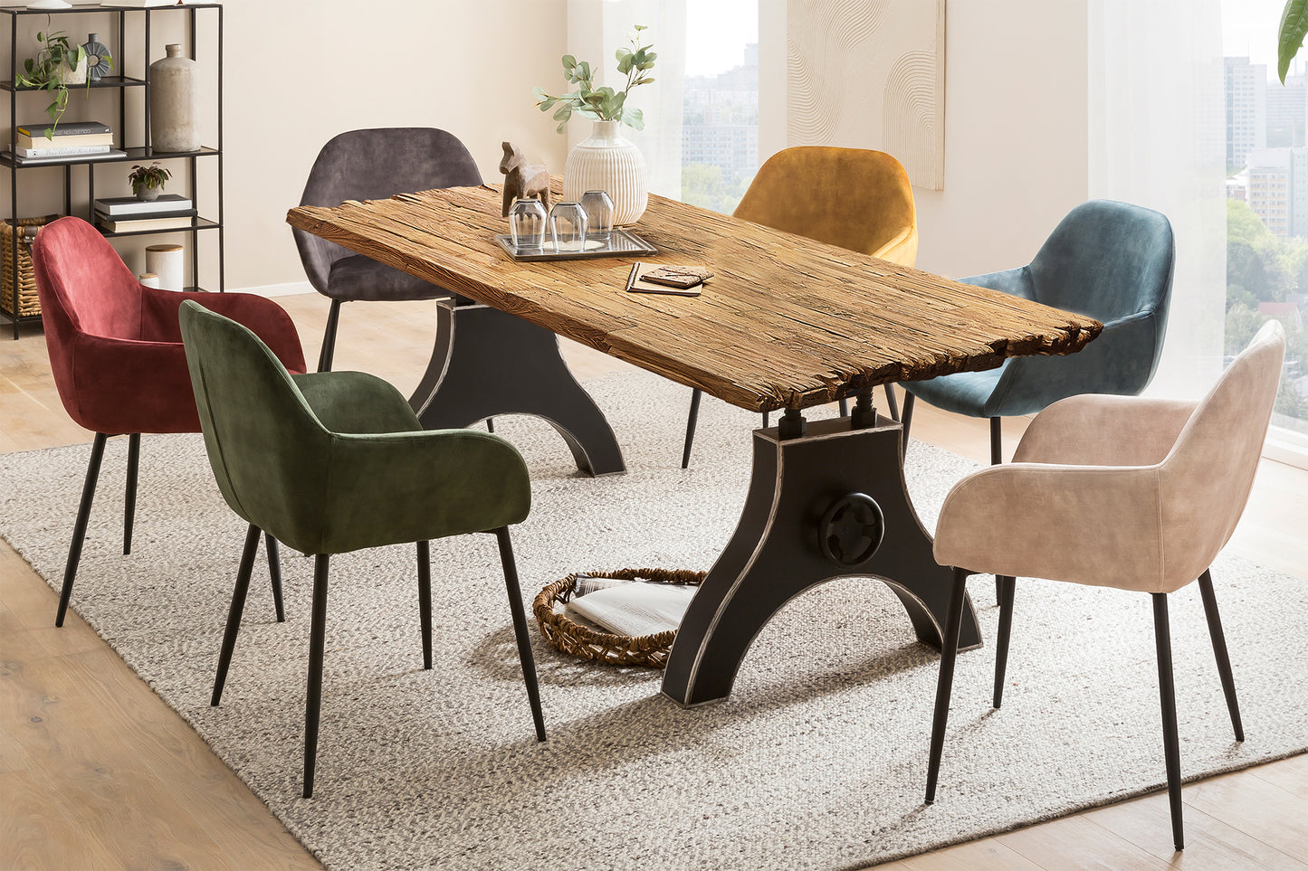 Tisch 200x100 cm Teak natur Plattenstaerke 50 mm   Gestell A-foermig schwarz Bestehend aus Gestell 07114-44 + Tischplatte 07179-02 - aufgedoppelt auf 50 mm mit Bruchkante an den kurzen Seiten Kurbelrad ohne Funktion