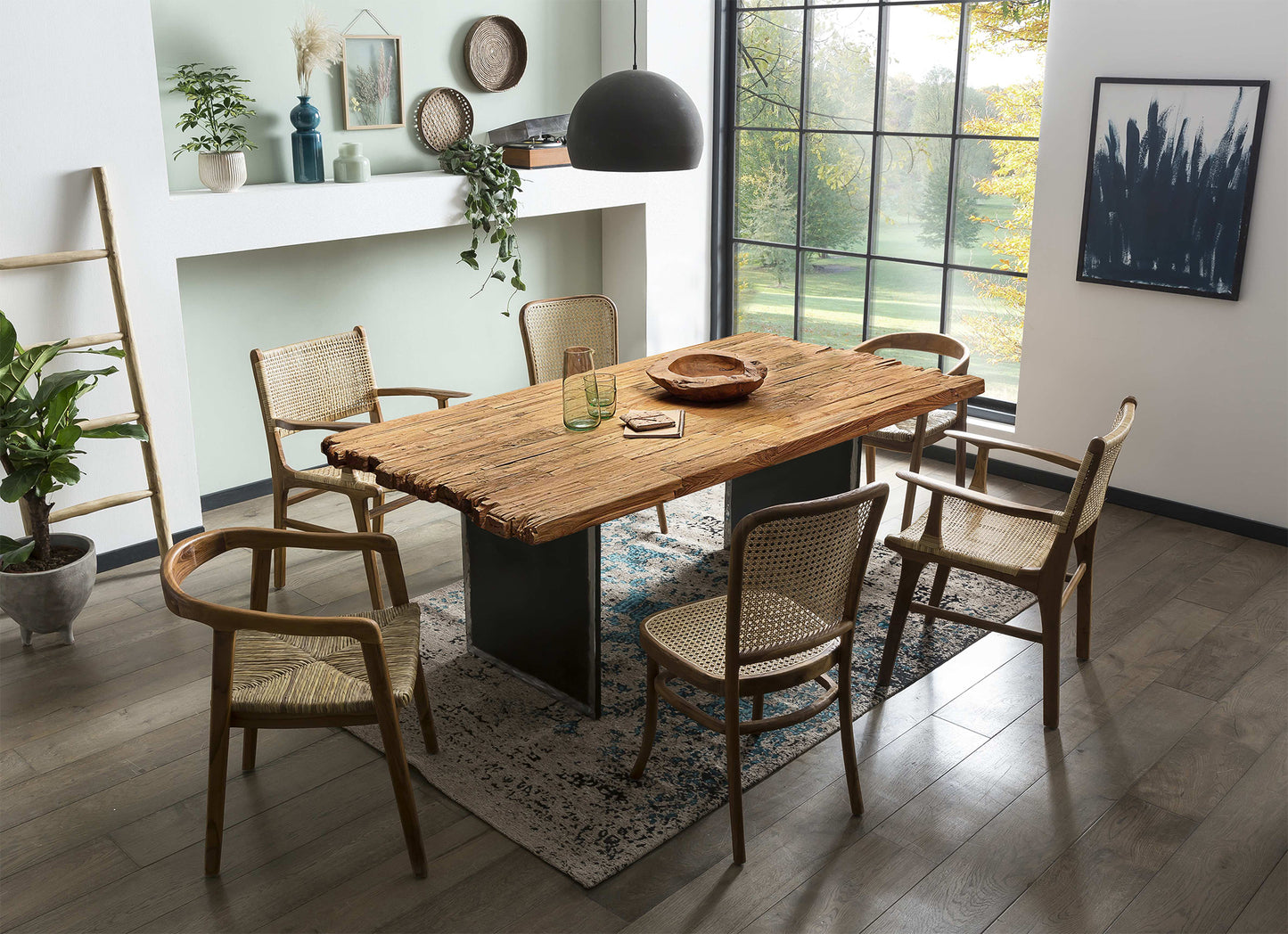 Tisch 200x100 cm Teak natur Plattenstaerke 50 mm   Gestell im Used Look Bestehend aus Gestell 07114-42 + Tischplatte 07179-02 Plattenstaerke 25 mm auf 50 mm aufgedoppelt mit Bruchkante an den kurzen Seiten Gestell  Breite der Wangen 2 cm