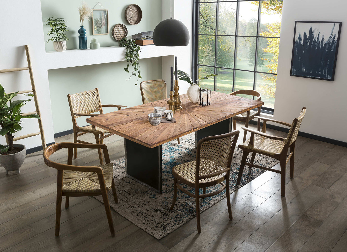 Tisch 200x100 cm Teak natur Plattenstaerke 50 mm   Gestell im Used Look Bestehend aus Gestell 07114-42 + Tischplatte 07181-01 Plattenstaerke von 50 mm mit extravagantem Sonnendesign Gestell  Breite der Wangen 2 cm