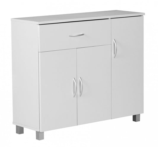 Design Sideboard SETE 90 mal 75 mal 30 cm Weiss Schraenkchen mit 1 Schublade 3 Tueren Moderne Schlafzimmer Kommode Anrichte Esszimmer Schmaler Schuhschrank mit Schublade