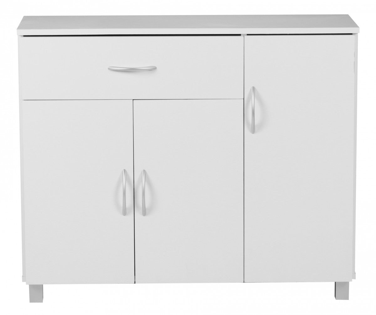 Design Sideboard SETE 90 mal 75 mal 30 cm Weiss Schraenkchen mit 1 Schublade 3 Tueren Moderne Schlafzimmer Kommode Anrichte Esszimmer Schmaler Schuhschrank mit Schublade