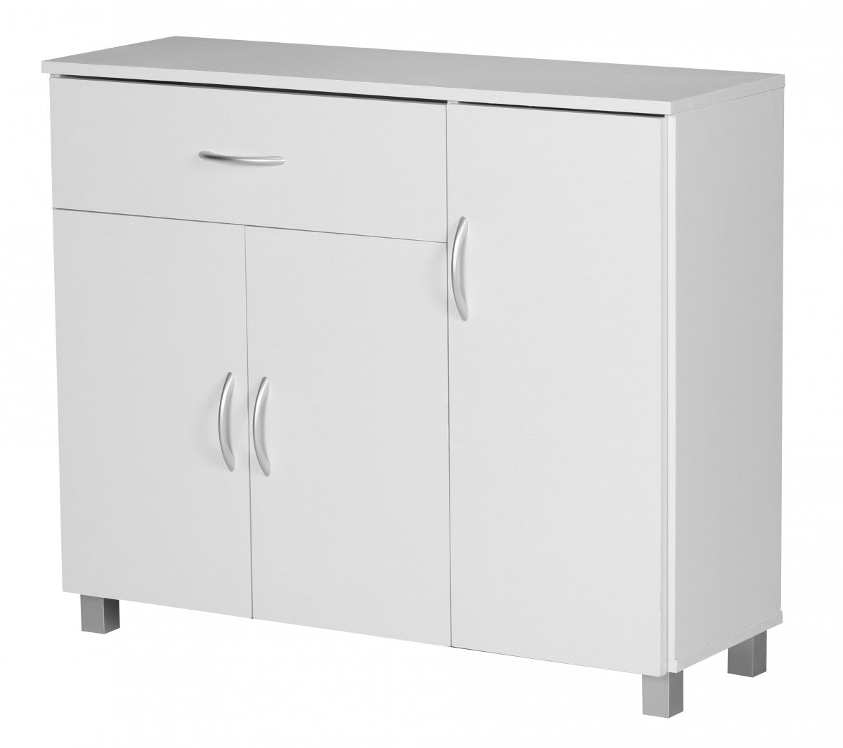 Design Sideboard SETE 90 mal 75 mal 30 cm Weiss Schraenkchen mit 1 Schublade 3 Tueren Moderne Schlafzimmer Kommode Anrichte Esszimmer Schmaler Schuhschrank mit Schublade