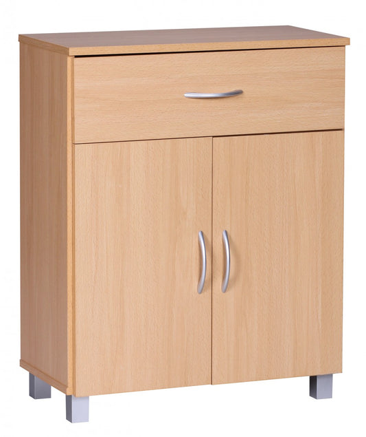 Sideboard Buche WL1.335 60 mal 75 mal 30cm Kommode mit Schublade und Tueren Kleine Moderne Anrichte Braun Design Holz Schrank Allzweckschrank mit Griffen Kleiner Flurschrank Schmal